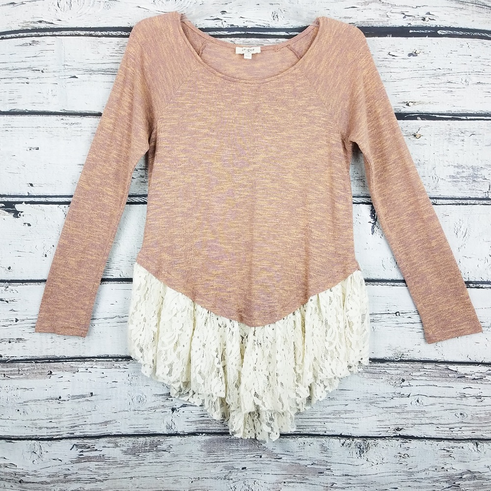 Anthropologie Umgee lace bottom pink sweater A1644